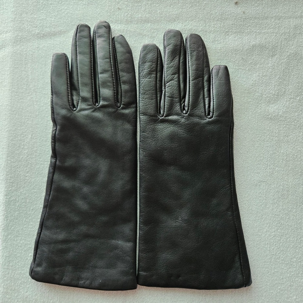 Lands' End Black Leather Long Gloves